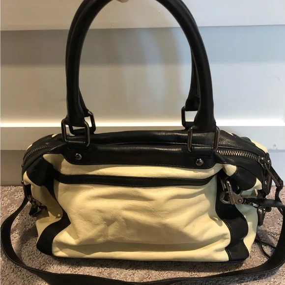 Rebecca Minkoff Leather MAB satchel in cream and black - Picture 2 of 7